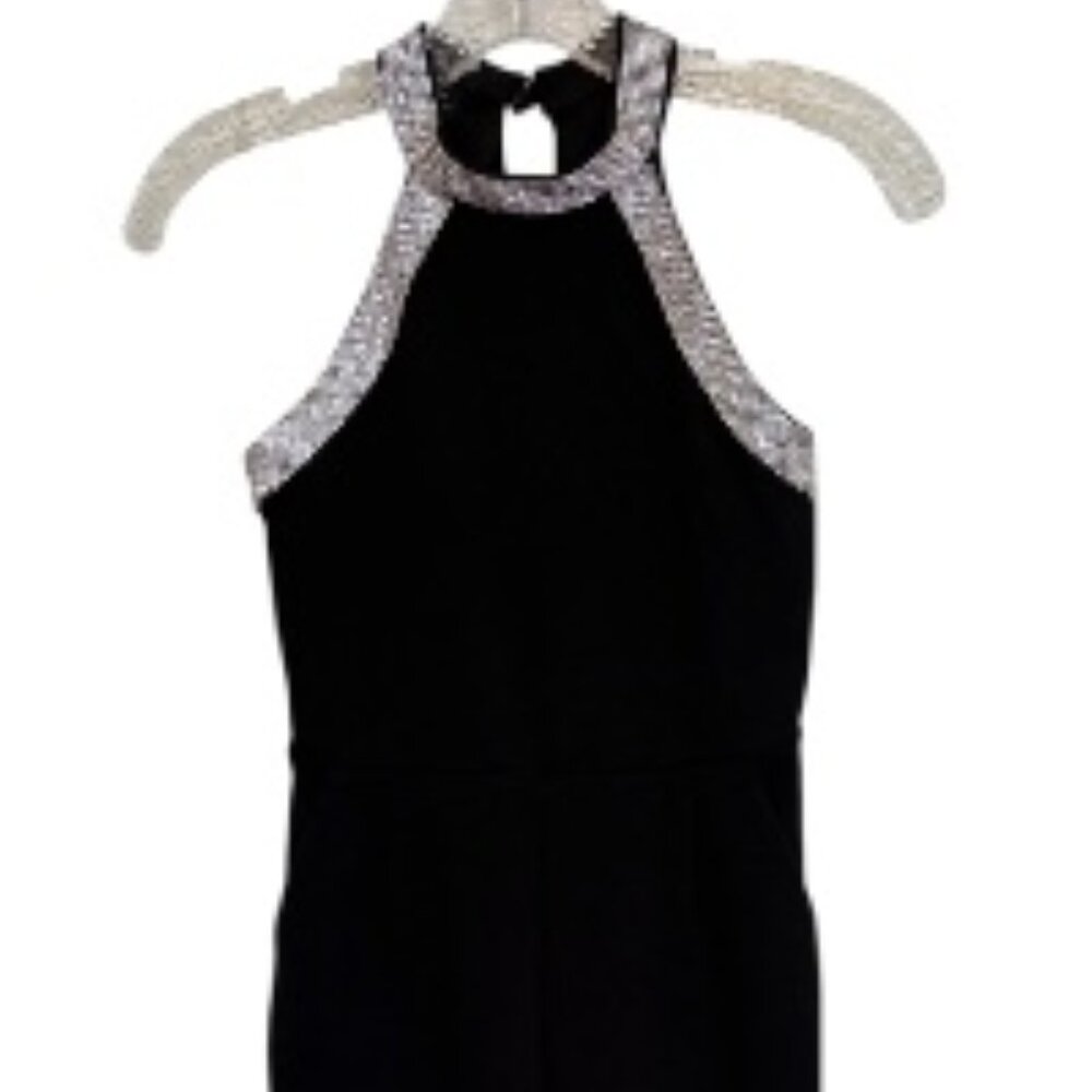 I.N. Girl Black Jumpsuit Girl's 10 Rhinestone Embellished One Piece Holiday
